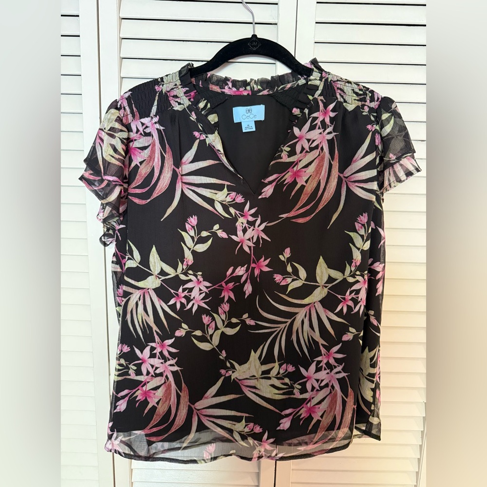 CeCe Serene Floral
Print Flutter Sleeve Chiffon
Blouse